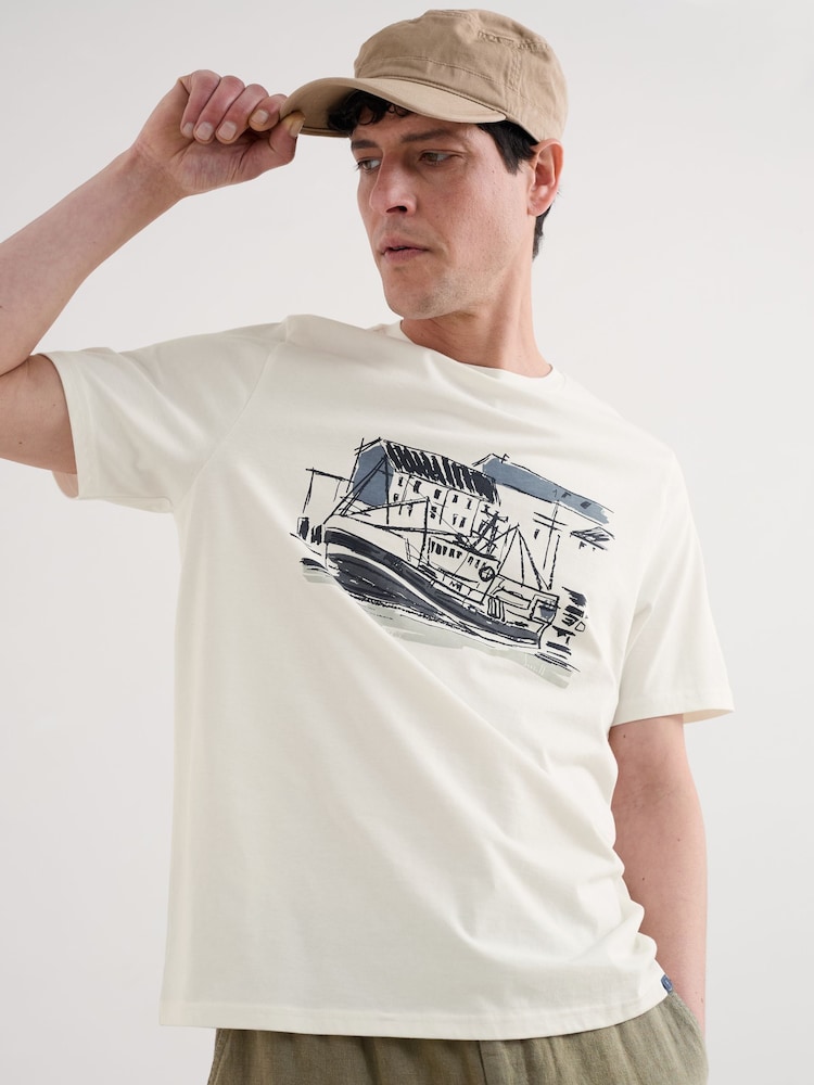 Seasalt Cornwall White Mens Midwatch 100% Cotton T-Shirt - Image 1 of 5