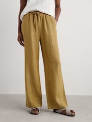 Seasalt Cornwall Green Ground Tide Flow Wide Leg 100% Linen Trousers - Image 1 of 5