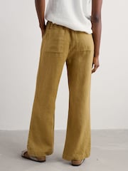 Seasalt Cornwall Green Ground Tide Flow Wide Leg 100% Linen Trousers - Image 2 of 5
