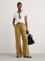 Seasalt Cornwall Green Ground Tide Flow Wide Leg 100% Linen Trousers - Image 3 of 5
