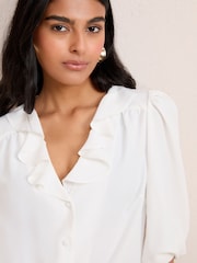 Friends Like These Cream 3/4 Sleeve Ruffle Button Blouse - Image 2 of 4