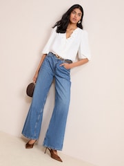 Friends Like These Cream 3/4 Sleeve Ruffle Button Blouse - Image 3 of 4