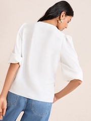 Friends Like These Cream 3/4 Sleeve Ruffle Button Blouse - Image 4 of 4