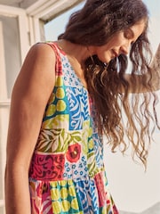 Seasalt Cornwall Red Lowland Heather Sleeveless 100% Linen Dress - Image 3 of 6