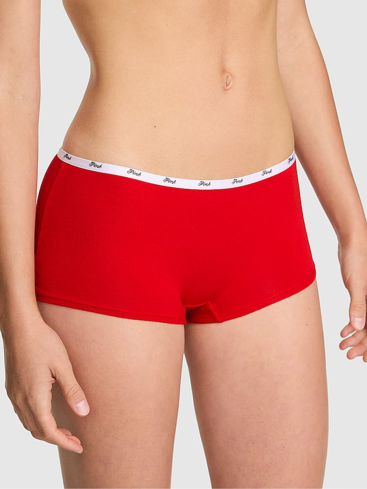 Victoria's Secret PINK Bright Vermillion Red Short Cotton Mini Logo Knickers - Image 1 of 2