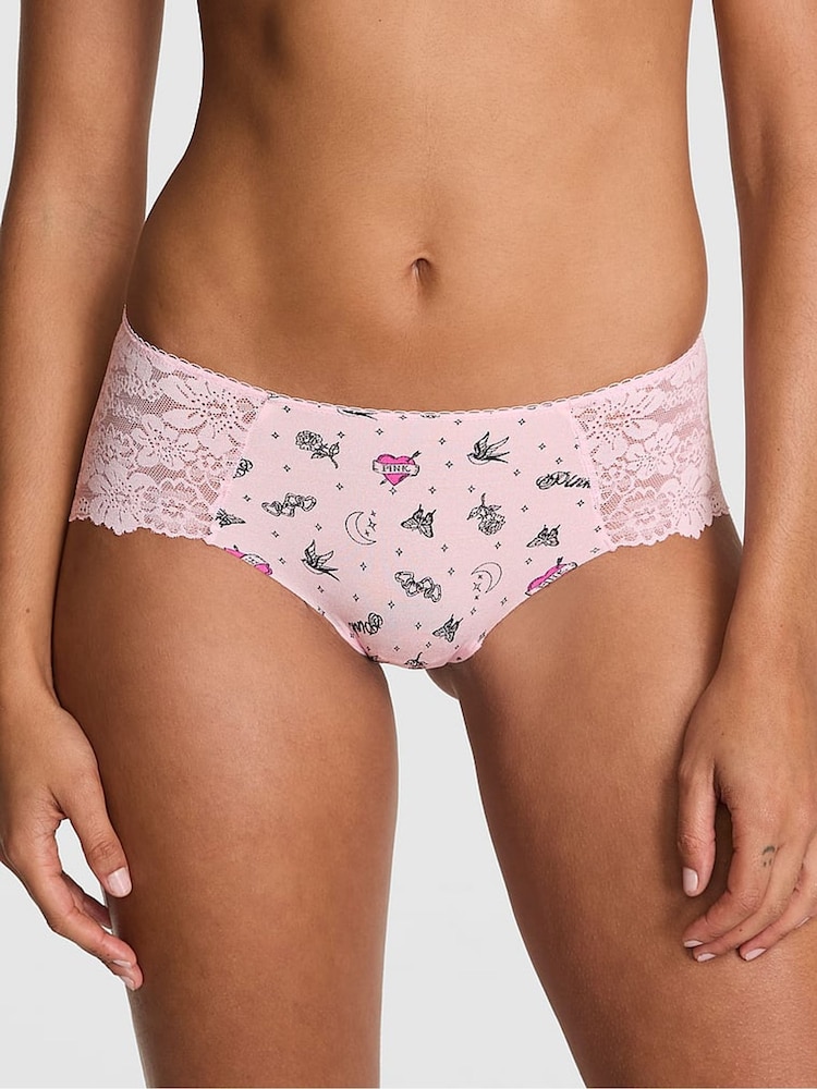 Victoria's Secret PINK Pink Tattoo Print Hipster No Show Lace Trim Knickers - Image 1 of 2 Victoria's Secret PINK Pink Tattoo Print Hipster No Show Lace Trim Knickers - Image 1 of 2