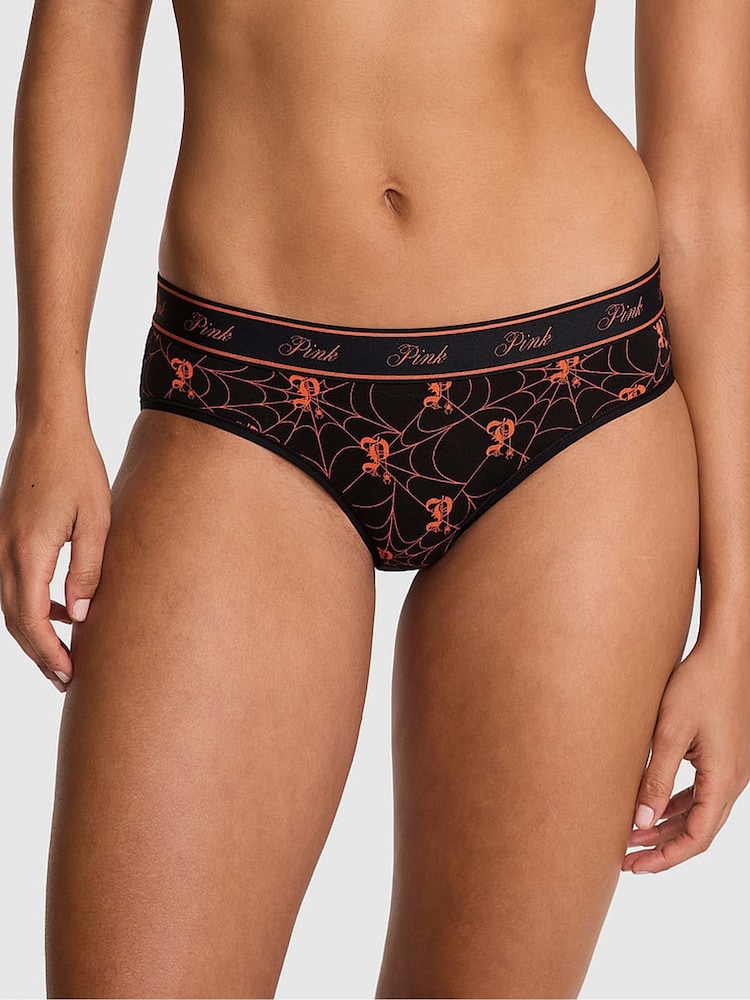 Victoria's Secret PINK Black Halloween Spiderweb Hipster Cotton Logo Knickers - Image 1 of 3 Victoria's Secret PINK Black Halloween Spiderweb Hipster Cotton Logo Knickers - Image 1 of 3
