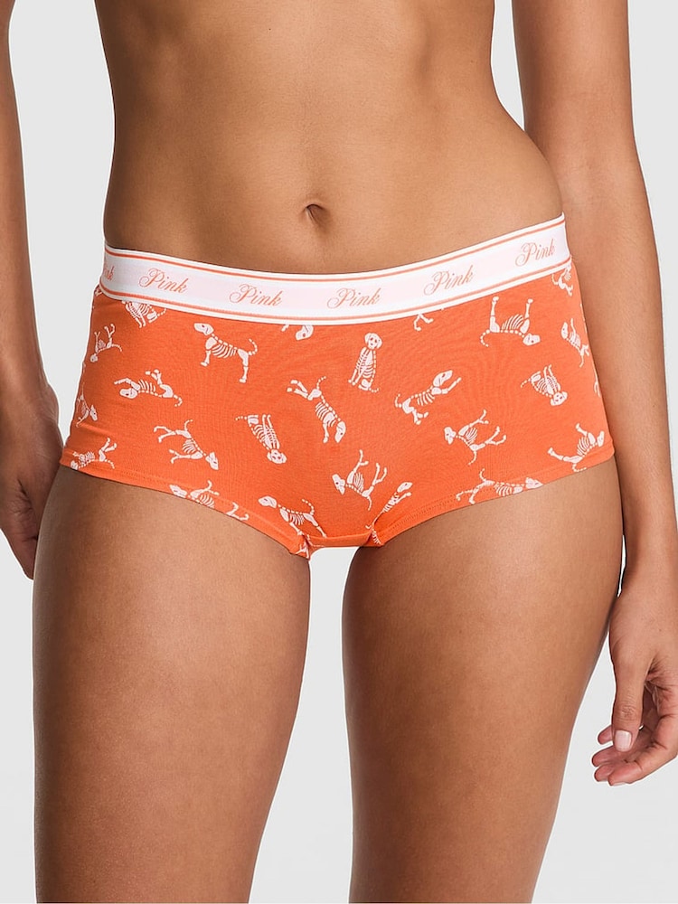 Victoria's Secret PINK Black Skeleton Dog Print Boyshort Cotton Logo Knickers - Image 1 of 2