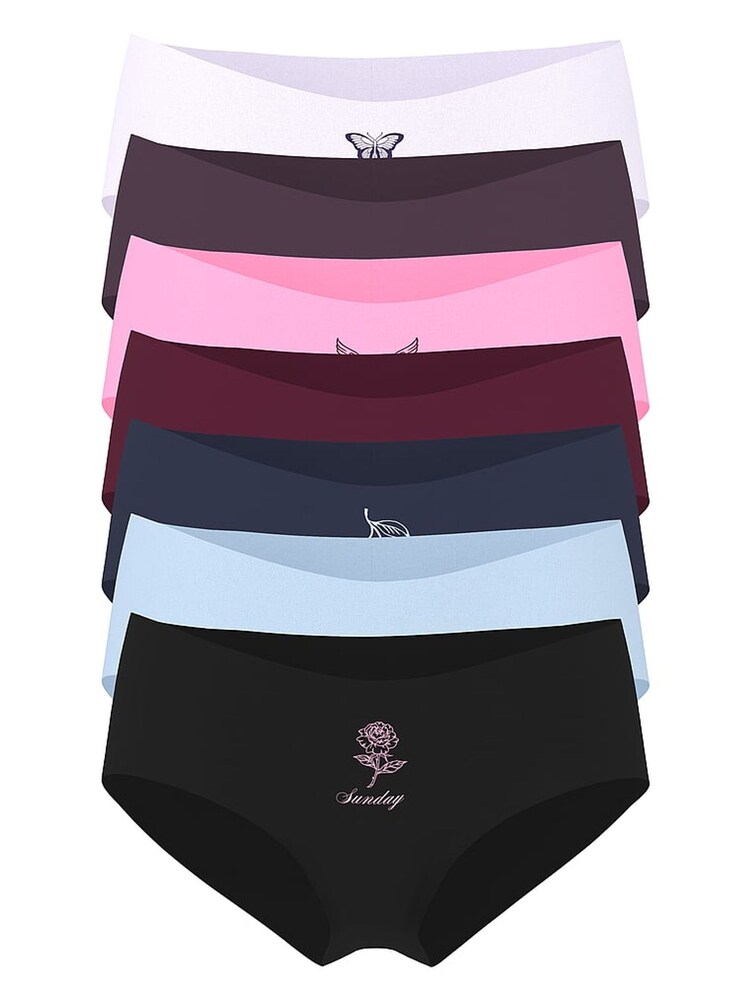 Victoria's Secret PINK Black/Blue/Burgandy/Pink/White Cheeky No Show Knickers 7 Pack - Image 1 of 3