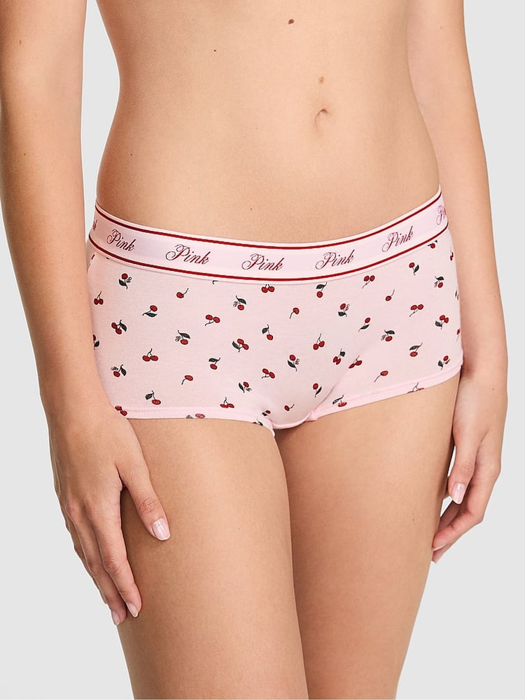 Victoria's Secret PINK Pink Cherry Print Boyshort Cotton Logo Knickers - Image 1 of 3