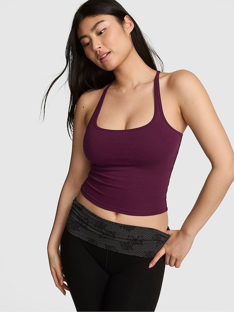 Victoria's Secret PINK Purple Rose Cotton Square Neck Sports Bra - Image 1 of 4 Victoria's Secret PINK Purple Rose Cotton Square Neck Sports Bra - Image 1 of 4