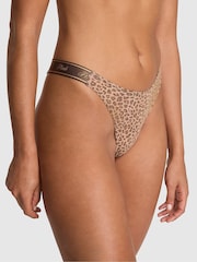 Victoria's Secret PINK Brown Leopard Thong Cotton Logo Knickers - Image 1 of 2