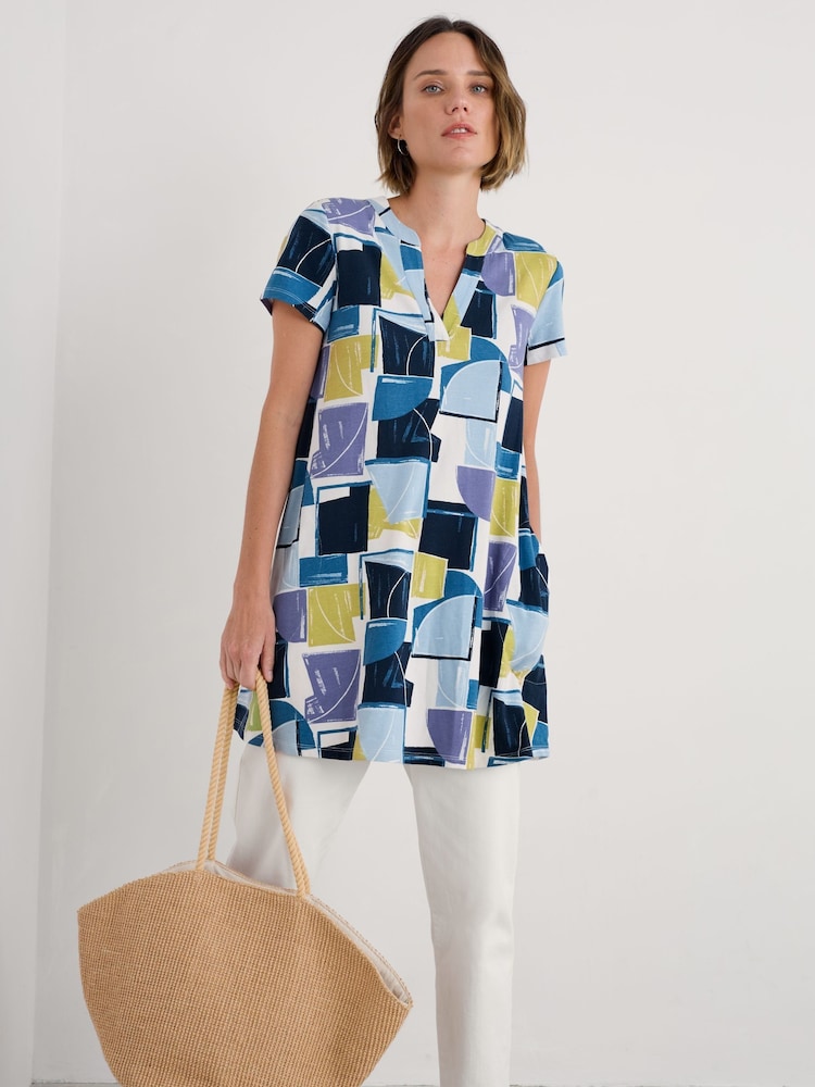 Seasalt Cornwall Light Blue Wreathe Short Sleeve Jersey Tunic - Image 1 of 5
