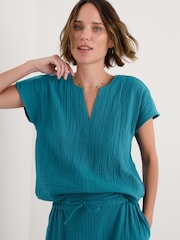 Seasalt Cornwall Blue Landscape 100% Cotton Top - Image 1 of 5