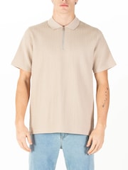 Luke 1977 Cream Waffle Zip Polo Shirt - Image 1 of 6