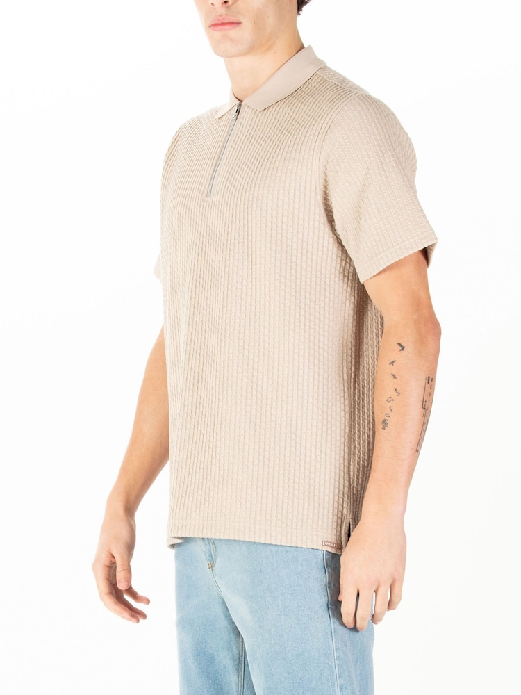 Luke 1977 Cream Waffle Zip Polo Shirt - Image 2 of 6