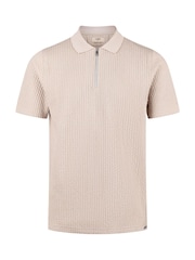 Luke 1977 Cream Waffle Zip Polo Shirt - Image 4 of 6