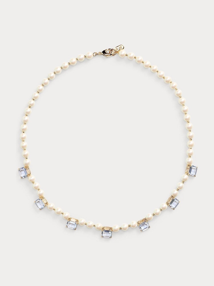 Lauren Ralph Lauren Gold Tone Pareidolia Pearl & Light Sapphire Necklace - Image 2 of 3