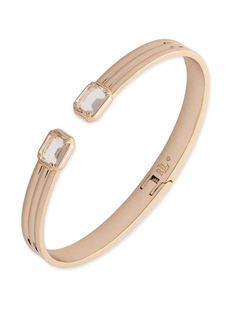 Lauren Ralph Lauren Gold Tone Ribbed Bangle with Crystal - Image 1 of 1