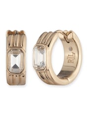 Lauren Ralph Lauren Ribbed Gold Tone Mini Hoop Earrings with Crystal - Image 1 of 1