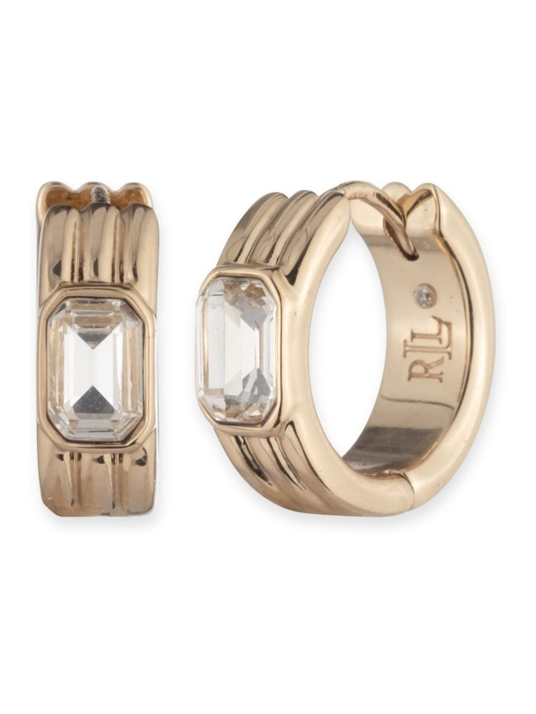 Lauren Ralph Lauren Ribbed Gold Tone Mini Hoop Earrings with Crystal - Image 1 of 1