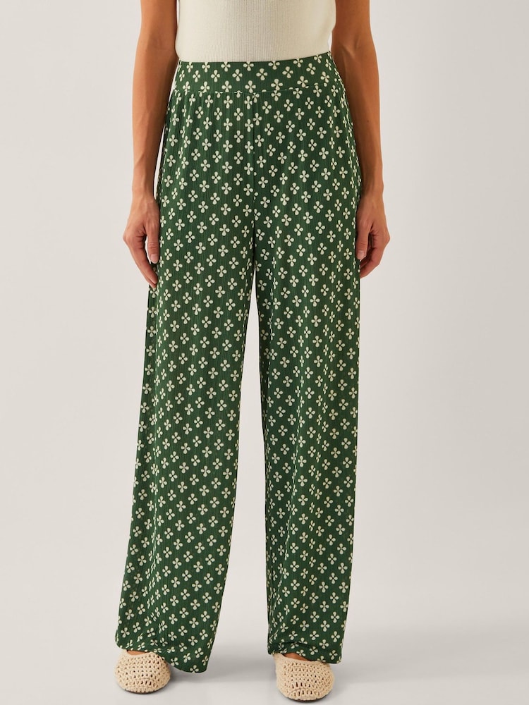 Monsoon Green Daisey Geometric Wide Leg Trousers - Image 1 of 5