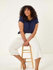 Roman White Curve Linen Mix Cropped Trousers - Image 1 of 5