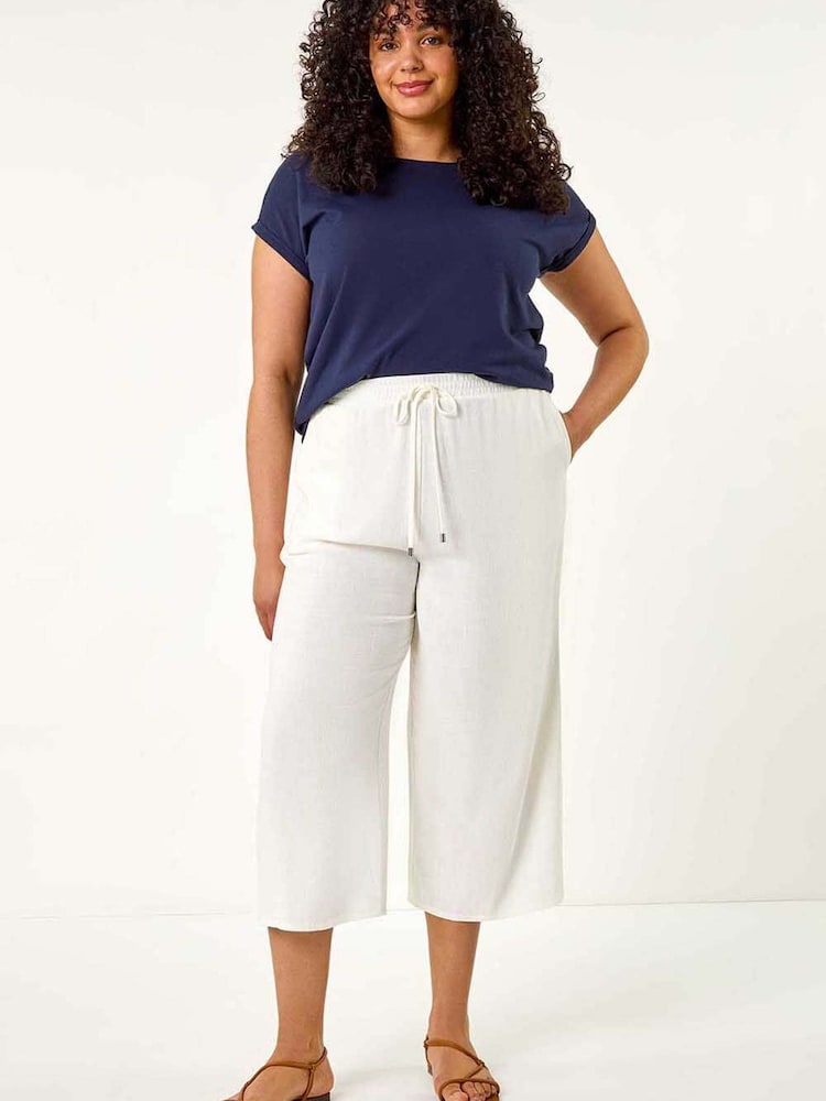 Roman White Curve Linen Mix Cropped Trousers - Image 2 of 5