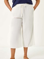 Roman White Curve Linen Mix Cropped Trousers - Image 4 of 5