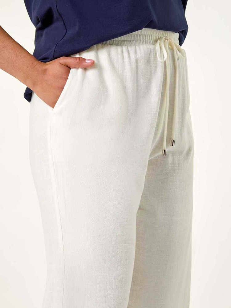 Roman White Curve Linen Mix Cropped Trousers - Image 5 of 5