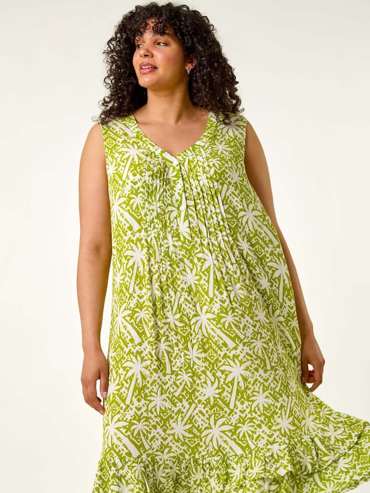 Roman Curve Palm Print Peated V-Neck Dress - Imagen 2 de 5 Roman Curve Palm Print Peated V-Neck Dress - Imagen 2 de 5