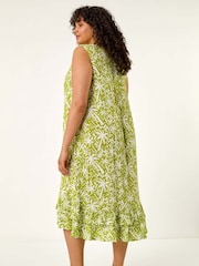 Roman Green Curve Palm Print Peated V-Neck Dress - Image 3 of 5