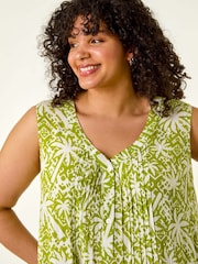 Roman Green Curve Palm Print Peated V-Neck Dress - Image 4 of 5