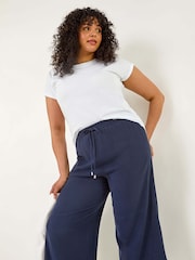 Roman Blue Curve Linen Mix Cropped Trousers - Image 1 of 5
