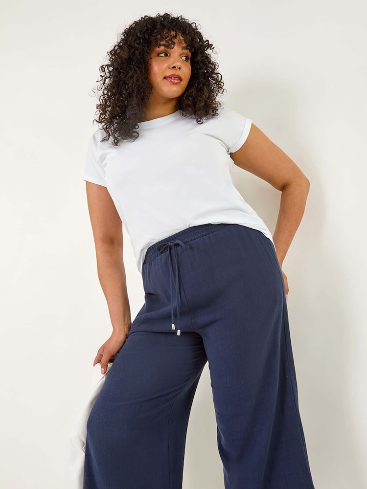Roman Blue Curve Linen Mix Cropped Trousers - Image 1 of 5