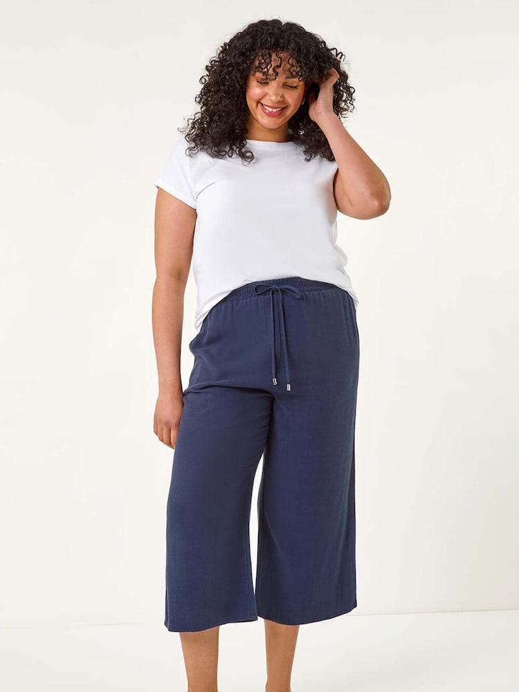 Roman Blue Curve Linen Mix Cropped Trousers - Image 2 of 5
