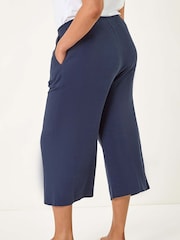 Roman Blue Curve Linen Mix Cropped Trousers - Image 3 of 5