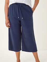 Roman Blue Curve Linen Mix Cropped Trousers - Image 4 of 5