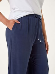 Roman Blue Curve Linen Mix Cropped Trousers - Image 5 of 5