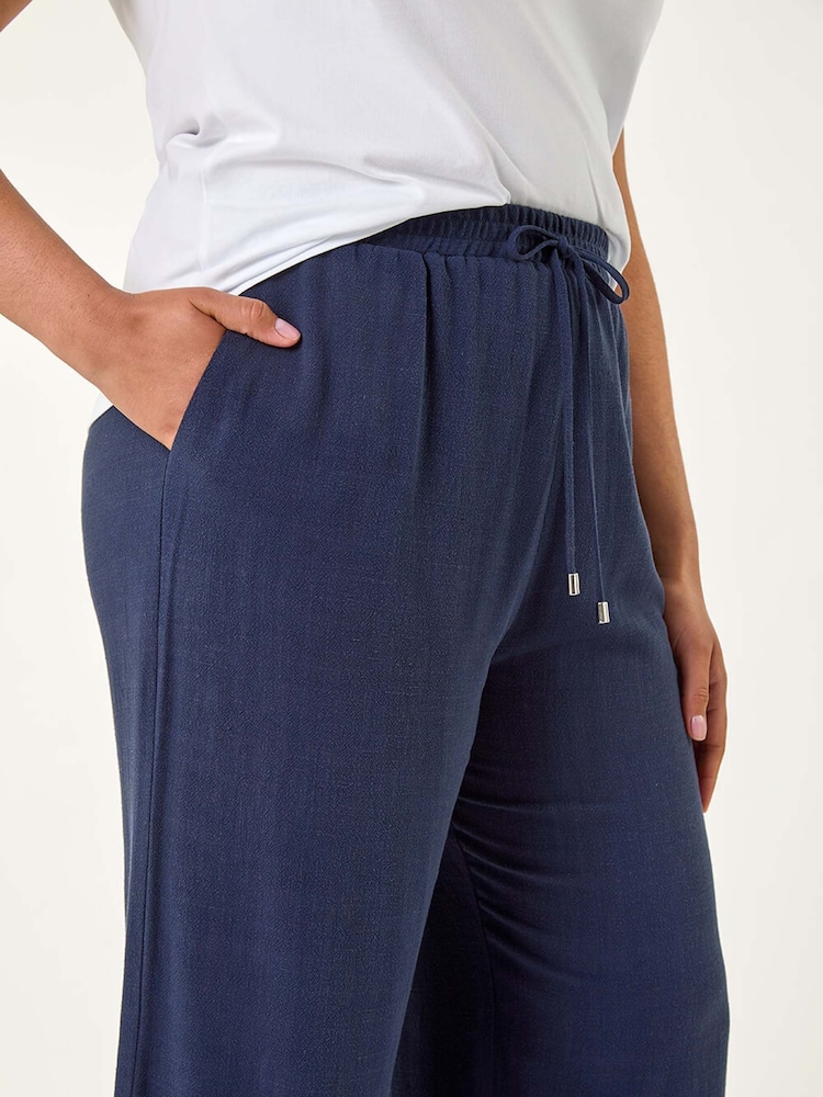 Roman Blue Curve Linen Mix Cropped Trousers - Image 5 of 5