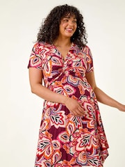 Roman Purple Curve Floral Print Twist Front Dress - Image 1 of 5
