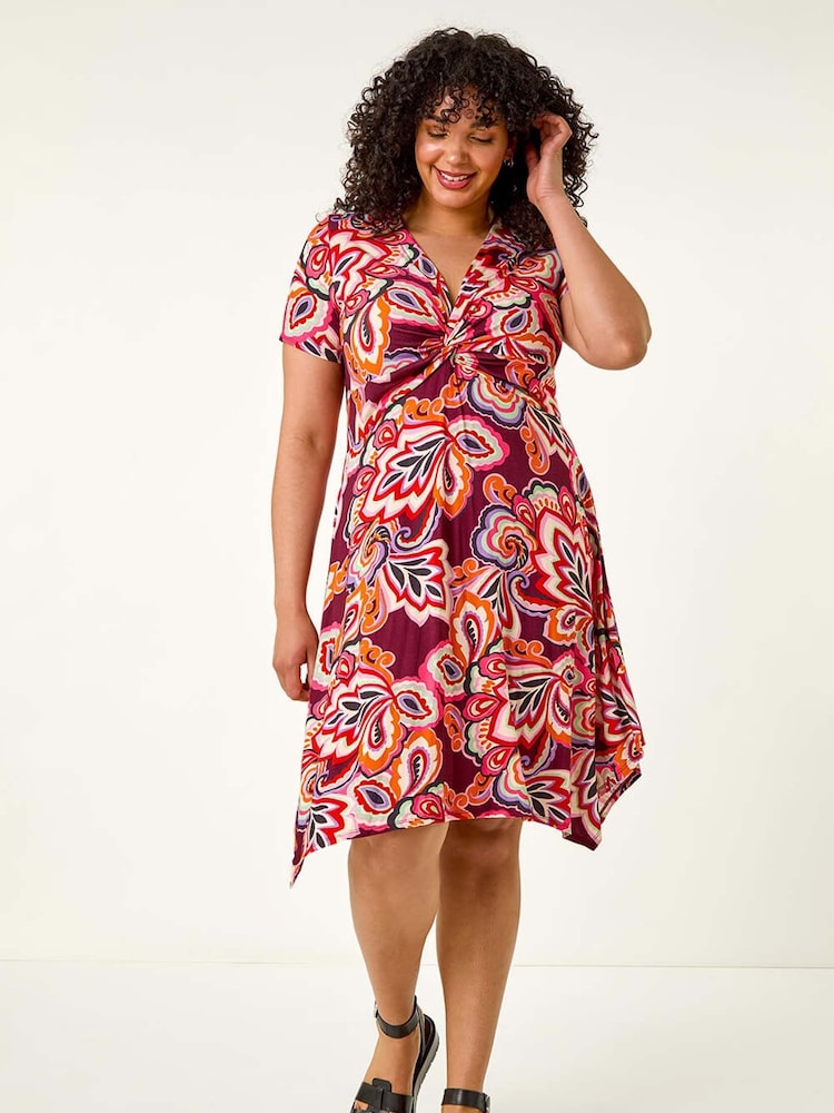 Roman Purple Curve Floral Print Twist Front Dress - Image 2 of 5