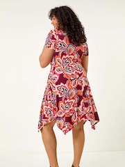 Roman Purple Curve Floral Print Twist Front Dress - Image 3 of 5