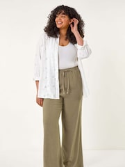 Roman Khaki Green Curve Linen Mix Trousers - Image 2 of 5