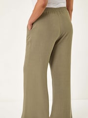 Roman Khaki Green Curve Linen Mix Trousers - Image 3 of 5