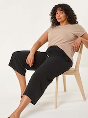 Roman Black Curve Linen Mix Cropped Trousers - Image 1 of 5