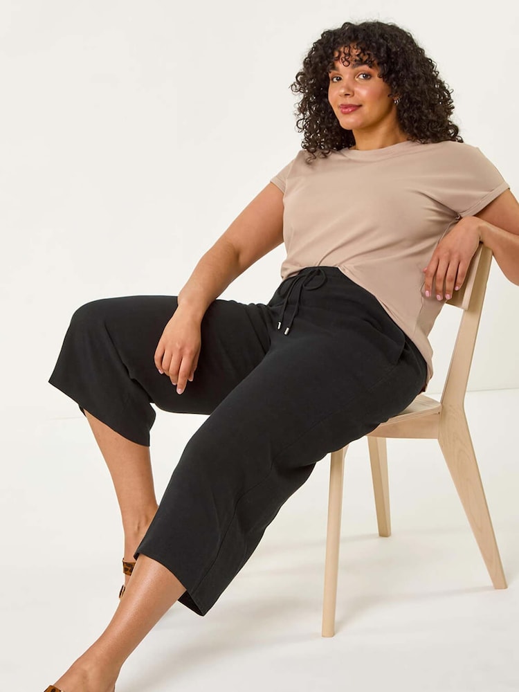 Roman Black Curve Linen Mix Cropped Trousers - Image 1 of 5