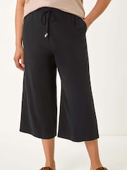 Roman Black Curve Linen Mix Cropped Trousers - Image 2 of 5