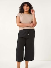 Roman Black Curve Linen Mix Cropped Trousers - Image 4 of 5