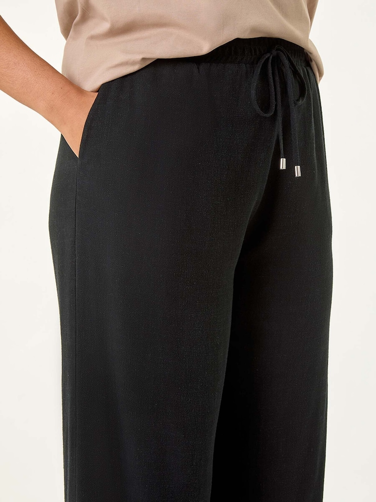 Roman Black Curve Linen Mix Cropped Trousers - Image 5 of 5
